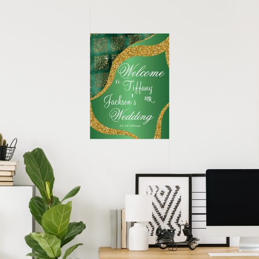 Begrüßung des Gold Glitzer Green Metallic Poster (Heimbüro)