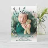 Begrüßung des Grünen Fotos Geburtserklärung Einladung (Stehend Vorderseite)