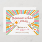 Begrüßung des Lehrers bei 70er Retro der zweiten K Postkarte (Vorne/Hinten)