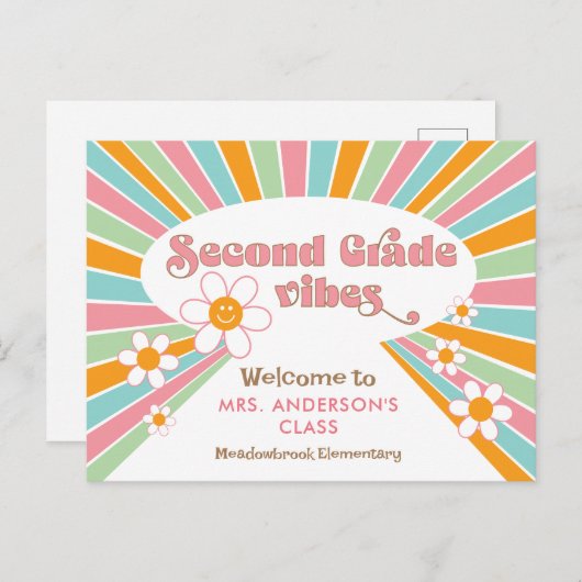 Begrüßung des Lehrers bei 70er Retro der zweiten K Postkarte (Vorne/Hinten)