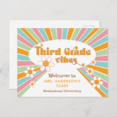 Begrüßung des Lehrers beim 70er Retro der dritten  Postkarte (Vorne/Hinten)