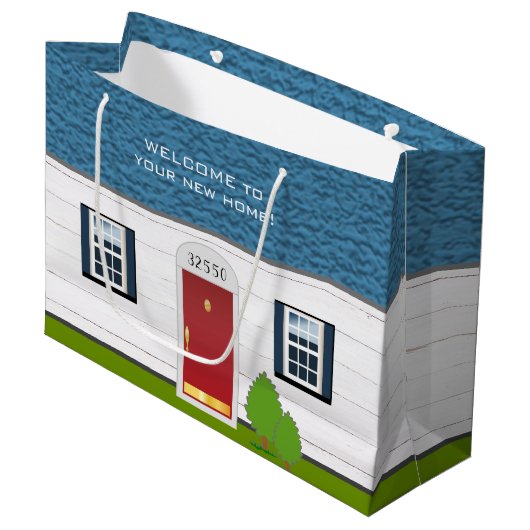 Begrüßung des neuen Zuhause-Logo-Client-Geschenkha Große Geschenktüte (Vorderseite Schrägansicht)