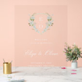 Begrüßung des Wappen auf der grünen Weißen Flora Acrylschild (Hochzeit)