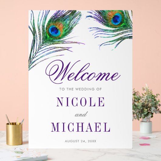 Begrüßung des Wasserfarbenpfauenfeather Acrylschild (Hochzeit)