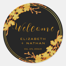 Begrüßung einer klassischen Black Gold Floral Runder Aufkleber