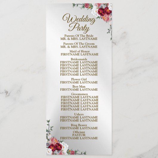 Begrüßung farbenfroher Rot Weiße Blütensilber Programm (Rückseite)