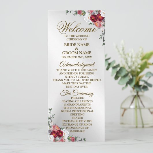 Begrüßung farbenfroher Rot Weiße Blütensilber Programm (Stehend Vorderseite)