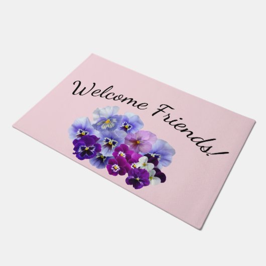 Begrüßung Freunde Pansy Floral Door Mat Fußmatte (Schrägansicht)