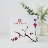 Begrüßung Frühling/Oriental Sakura Doppeltes Glück Einladung (Stehend Vorderseite)