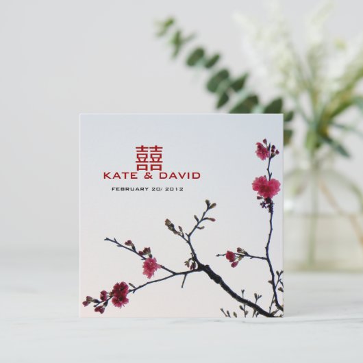 Begrüßung Frühling/Oriental Sakura Doppeltes Glück Einladung (Stehend Vorderseite)