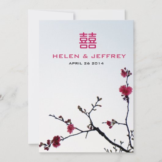 Begrüßung Frühling Sakura Doppelglückliche Hochzei Einladung (Vorderseite)