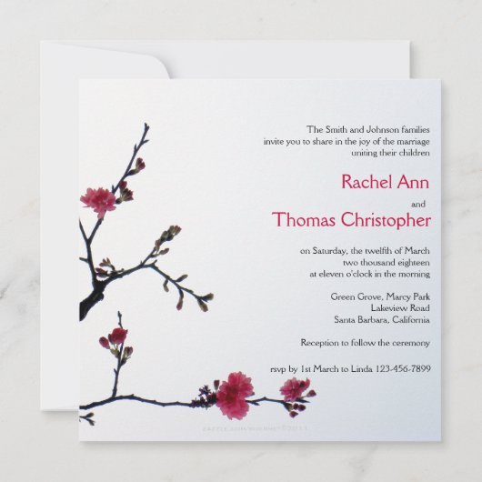 Begrüßung Frühling Sakura Doppelglückliche Hochzei Einladung (Rückseite)