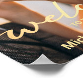 Begrüßung goldfarbenes Hochzeitsgeschenk-Foto-Post Poster (Ecke)