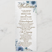 Begrüßung Hochzeit Dusty Blue Watercolor Blume Programm (Vorderseite)