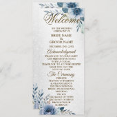 Begrüßung Hochzeit Dusty Blue Watercolor Blume Programm (Vorne/Hinten)