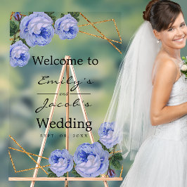 Begrüßung Hochzeit Gold Glitzer Geo Blue Floral Acrylschild