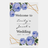 Begrüßung Hochzeit Gold Glitzer Geo Blue Floral Acrylschild (Vorderseite)