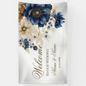 Begrüßung Hochzeit Navy Blauer goldene Blüte Banner (Vertikal)