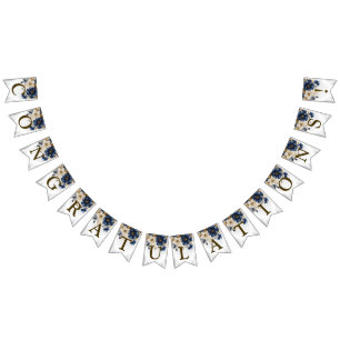 Begrüßung Hochzeit Navy Blauer goldene Blüte Wimpelkette