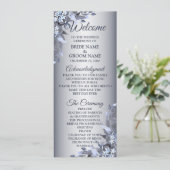 Begrüßung Hochzeit Navy Blütenblume Silber Elegant Programm (Stehend Vorderseite)