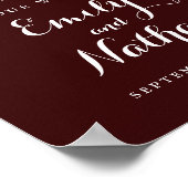 Begrüßung Hochzeit Sign Gold Confetti Burgundy Flo Poster (Ecke)