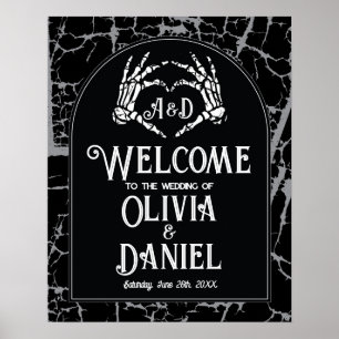 Begrüßung Hochzeitplakat Skeleton Hände Herz Poster