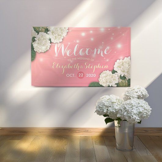 Begrüßung Hydrangea Blume String Lights Banner