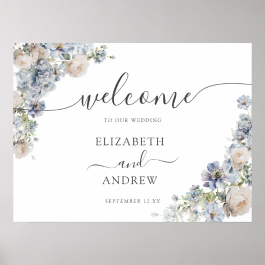 Begrüßung in Blau und Weiß Poster (Vorne)