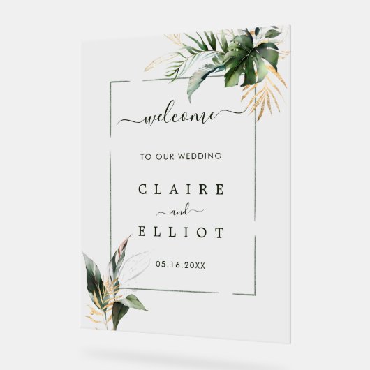 Begrüßung in tropischen Blättern Acrylschild (Winkel)