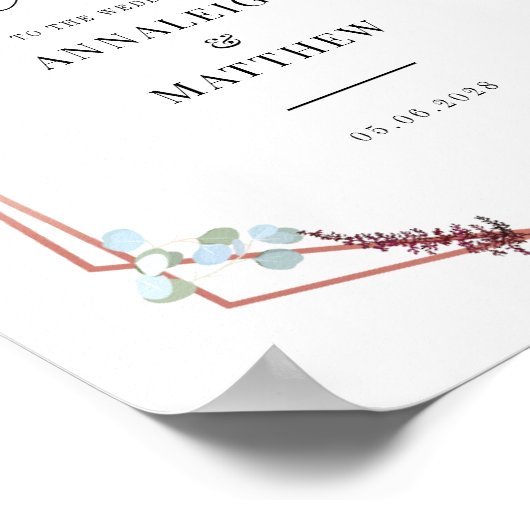 Begrüßung Lila geometrischer Hochzeitsskripte Poster (Ecke)