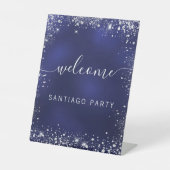 Begrüßung mit blauem Silbernamenskript Sockelschild (Vorderseite)