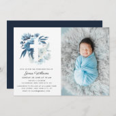 Begrüßung mit blauen Blumen Einladung (Vorne/Hinten)