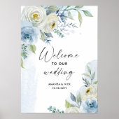 Begrüßung mit Blauen und Weißen Blumen Poster (Vorne)