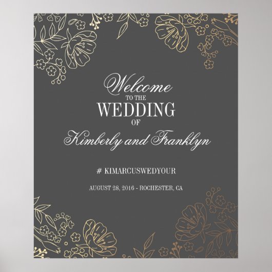 Begrüßung mit Blumengolden und Grauweinen Poster (Vorne)