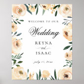 Begrüßung mit Champagner Watercolor Blumendesign Poster (Vorne)