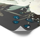 Begrüßung mit dunkelblauer und weißer Blüte - Grau Poster (Ecke)