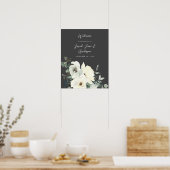 Begrüßung mit dunkelblauer und weißer Blüte - Grau Poster (Küche)