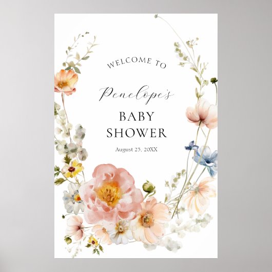 Begrüßung mit einer floralen Baby-Dusche in weichr Poster (Vorne)