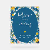 Begrüßung mit gelber blauer Sonnenblume bei unsere Acrylschild (Vorderseite)