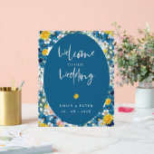 Begrüßung mit gelber blauer Sonnenblume bei unsere Acrylschild (Hochzeit)