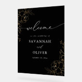 Begrüßung mit goldgelber Blume - Schwarz Acrylschild (Winkel)