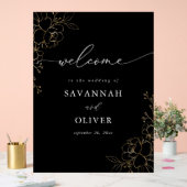 Begrüßung mit goldgelber Blume - Schwarz Acrylschild (Hochzeit)