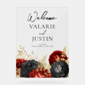 Begrüßung mit gotischem Rot und Schwarzer Flora Acrylschild (Vorderseite)