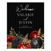 Begrüßung mit gotischem Rot und Schwarzer Flora Poster (Vorderseite)