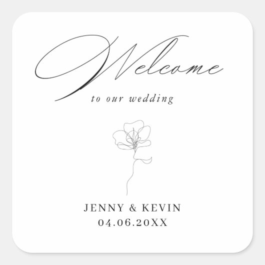 Begrüßung mit illustrierter Hand in Blume Quadratischer Aufkleber (Vorderseite)