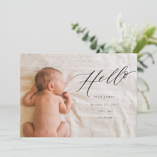 Begrüßung mit Liebe Geburtsankündigung // Schwarz Ankündigung (Stehend Vorderseite)