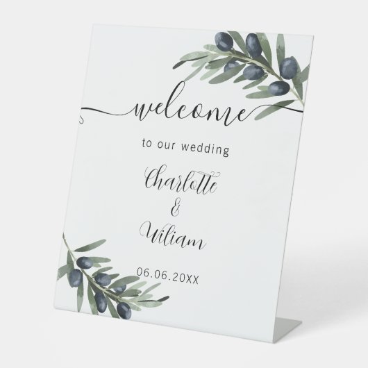 Begrüßung mit Olivenblättern Sockelschild (Vorderseite)
