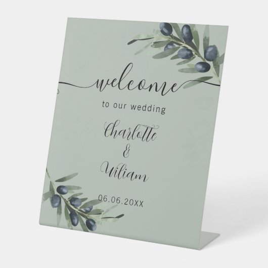 Begrüßung mit Olivenblättern Sockelschild (Vorderseite)