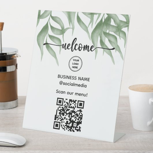 Begrüßung mit QR-Code für Menü-Pedestzeichen Sockelschild (In Situ)