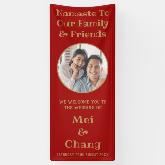 Begrüßung mit Red and Gold Couple Foto Banner (Vertikal)
